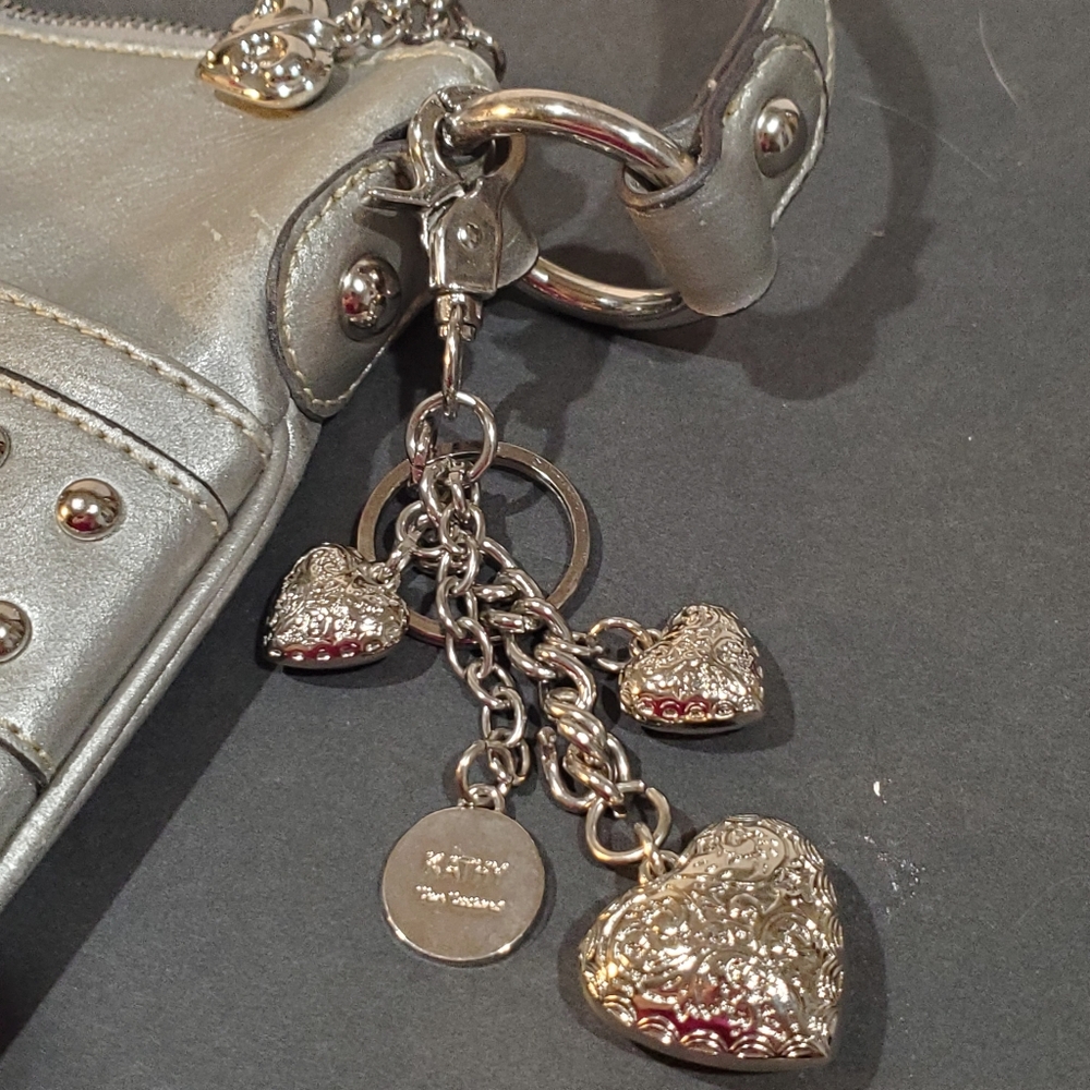 Kathy Van Zeeland Silver Studded Crossbody/Shoulder Bag Purse Handbag & Keychain - Picture 6 of 14